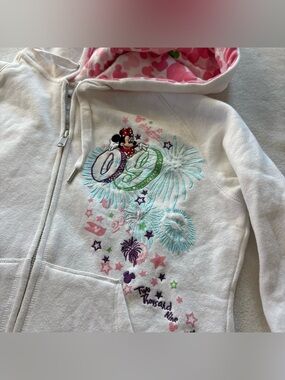 Y2K 2009 White Disneyland Walt Disney World Medium Zip Up Hoodie Pluto Mickey